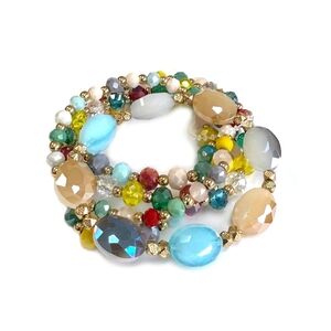 Multi-Color Glass Beaded Stretch Bracelets Set Of 4